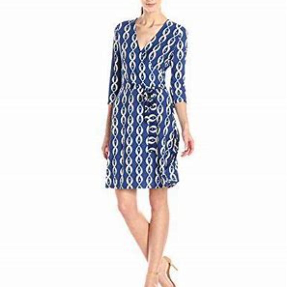 Leota Blue and White Long Sleeve Dress